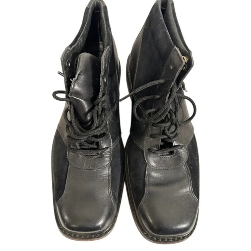Timberland Square Toe Black Leather Suede Men‎ 10.5 Mid Top Boots